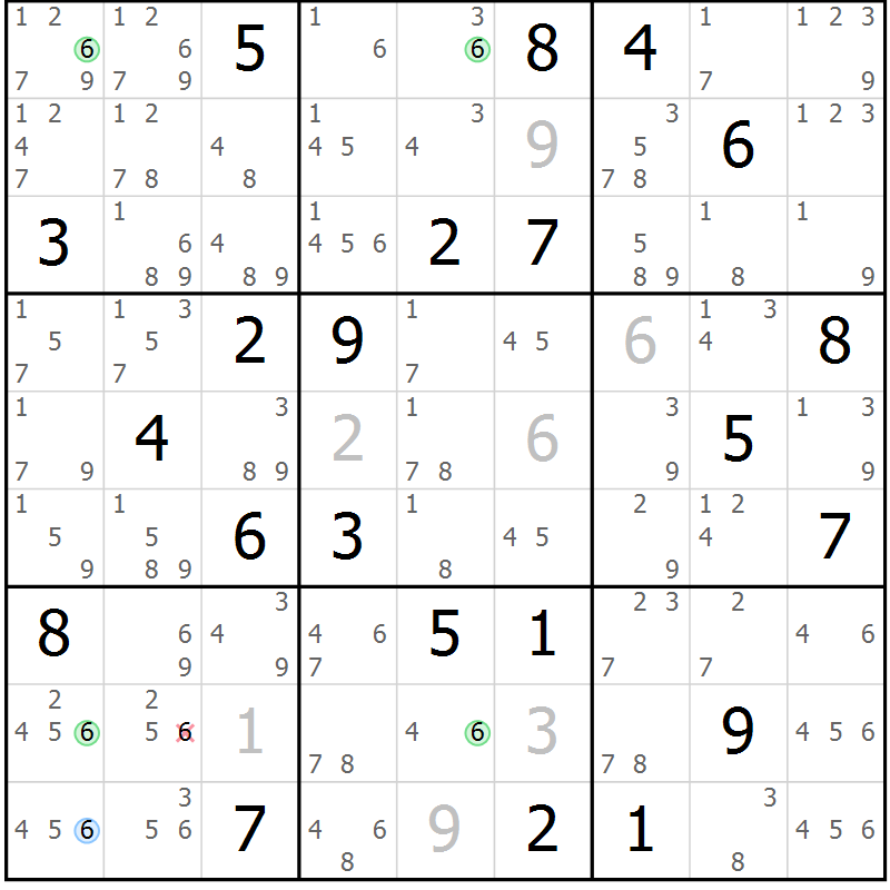 Position des candidats pour la solution de la Gr 30 page 33 du magazine de sudoku Suprême n° 023