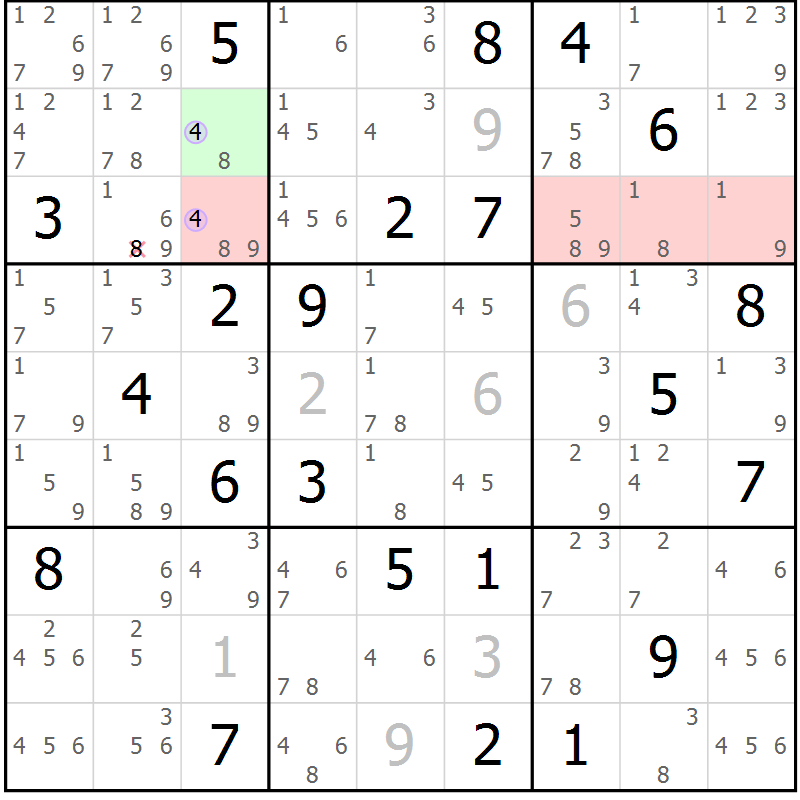 Position des candidats pour la solution de la Gr 30 page 33 du magazine de sudoku Suprême n° 023
