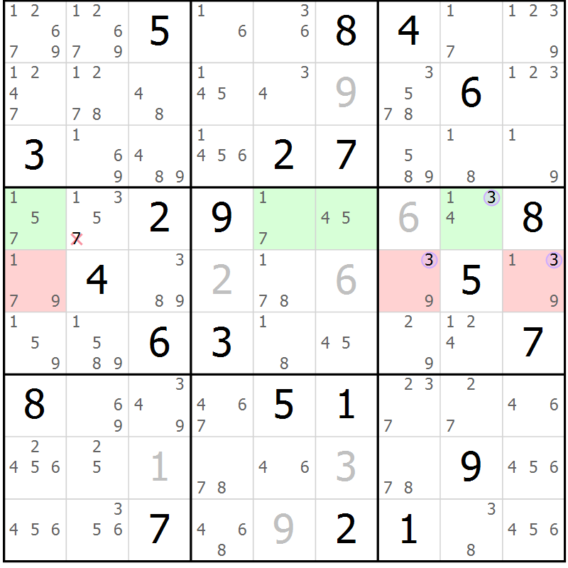 Position des candidats pour la solution de la Gr 30 page 33 du magazine de sudoku Suprême n° 023