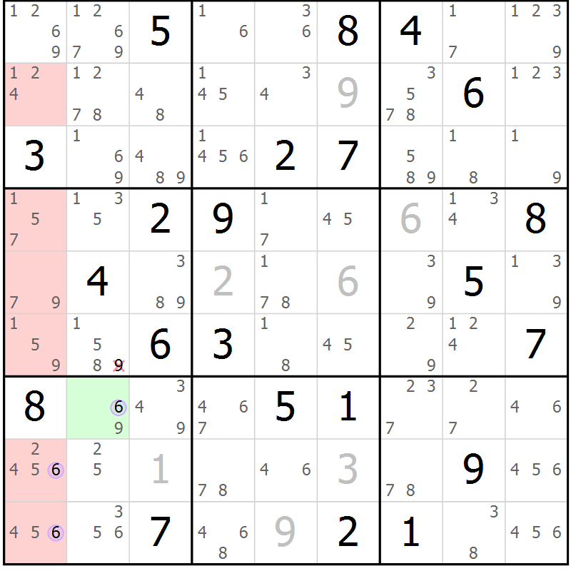 Position des candidats pour la solution de la Gr 30 page 33 du magazine de sudoku Suprême n° 023