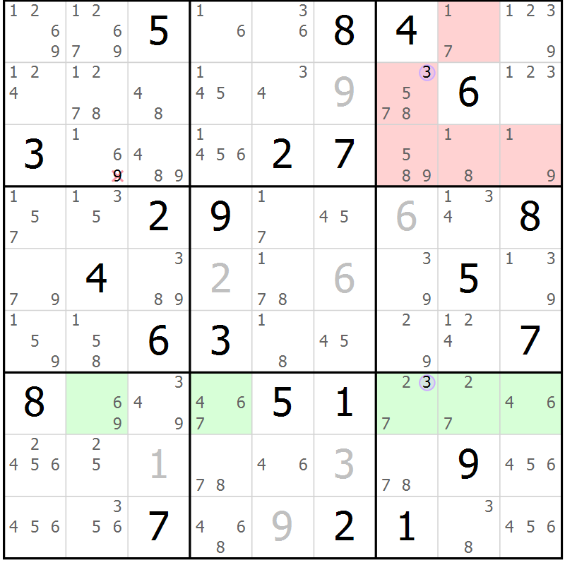 Position des candidats pour la solution de la Gr 30 page 33 du magazine de sudoku Suprême n° 023