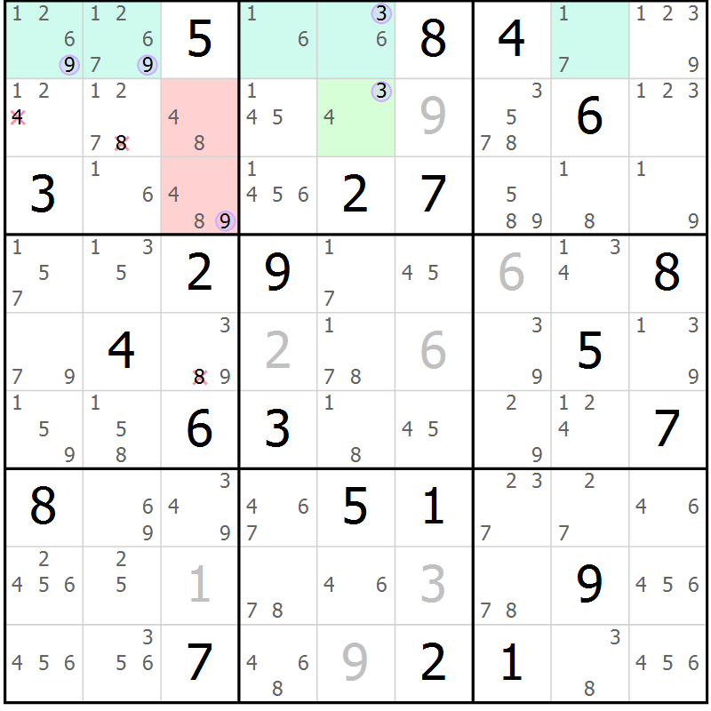 Position des candidats pour la solution de la Gr 30 page 33 du magazine de sudoku Suprême n° 023