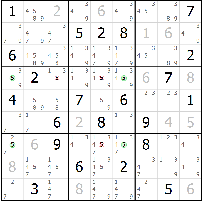 Position des candidats pour la solution de la Gr 31 page 34 du magazine de sudoku Suprême n° 023