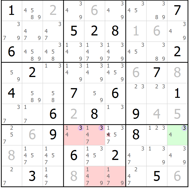 Position des candidats pour la solution de la Gr 31 page 34 du magazine de sudoku Suprême n° 023