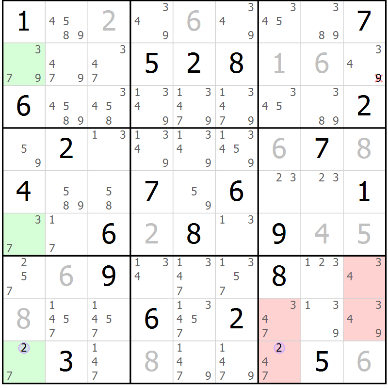 Position des candidats pour la solution de la Gr 31 page 34 du magazine de sudoku Suprême n° 023