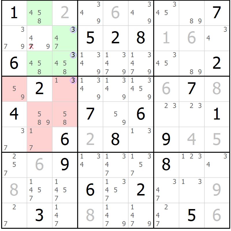 Position des candidats pour la solution de la Gr 31 page 34 du magazine de sudoku Suprême n° 023