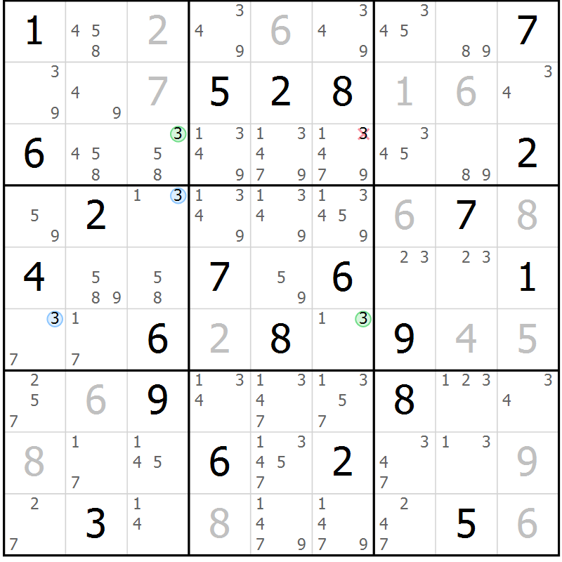 Position des candidats pour la solution de la Gr 31 page 34 du magazine de sudoku Suprême n° 023