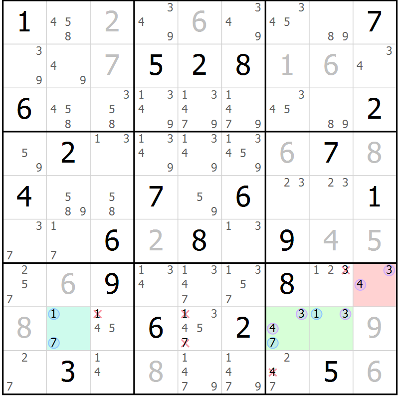 Position des candidats pour la solution de la Gr 31 page 34 du magazine de sudoku Suprême n° 023