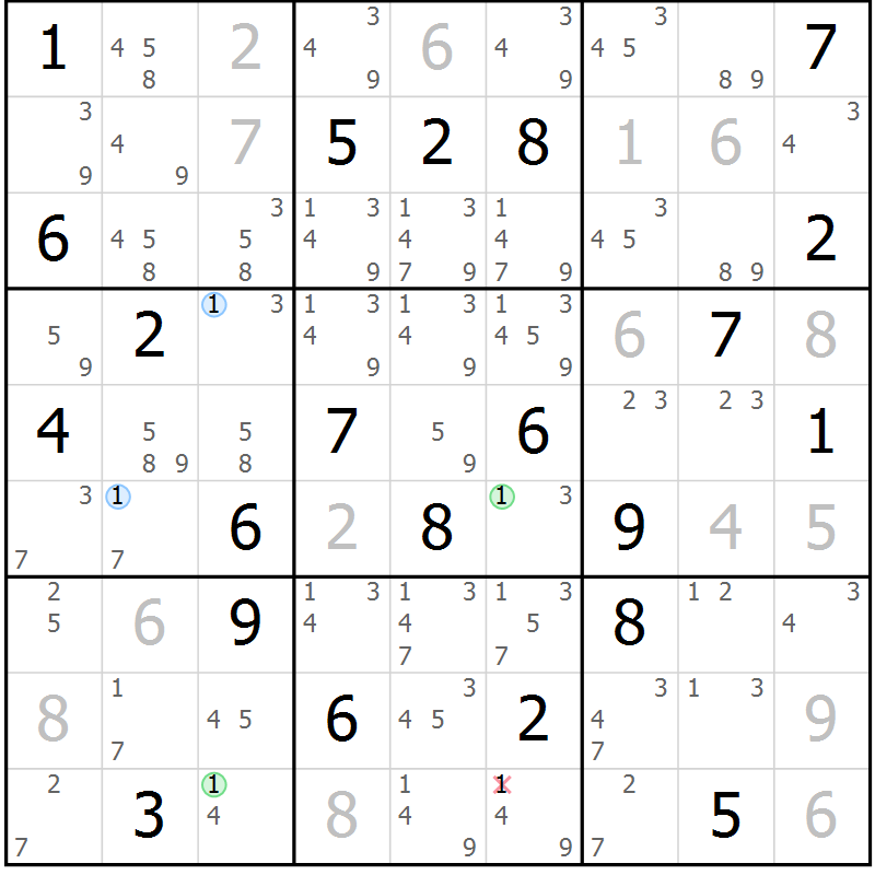 Position des candidats pour la solution de la Gr 31 page 34 du magazine de sudoku Suprême n° 023