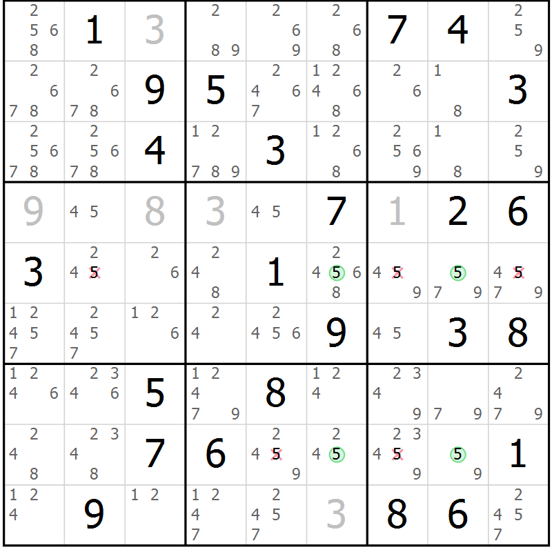 Position des candidats pour la solution de la Gr 32 page 35 du magazine de sudoku Suprême n° 023