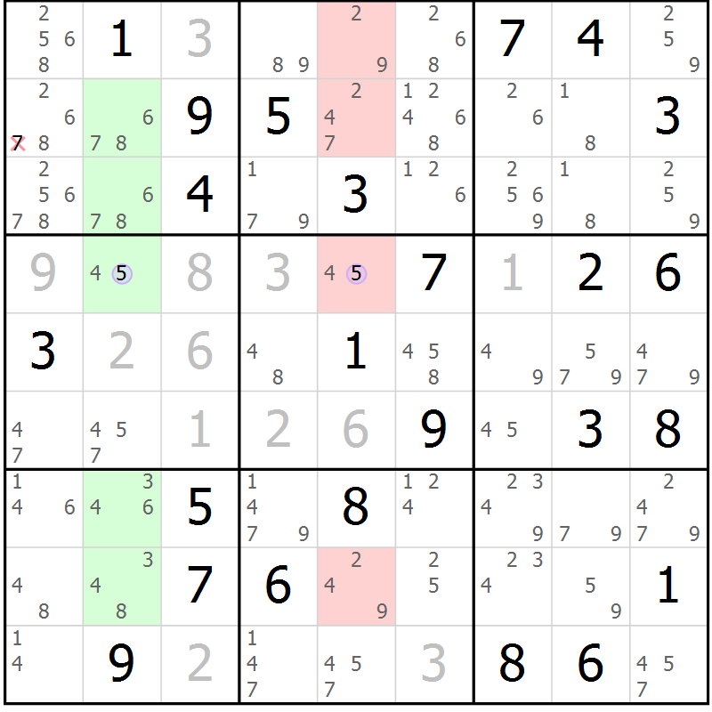 Position des candidats pour la solution de la Gr 32 page 35 du magazine de sudoku Suprême n° 023