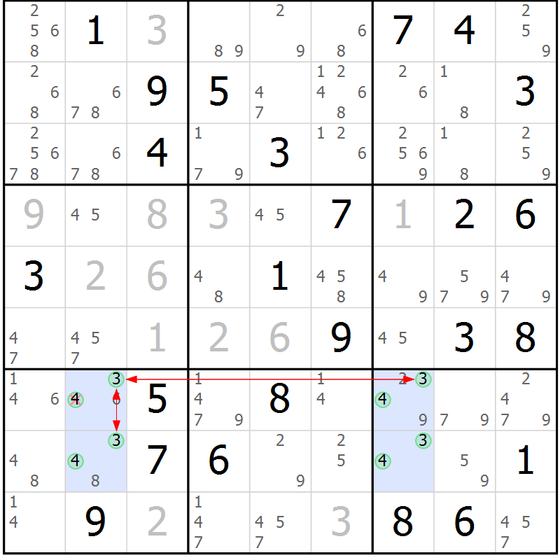 Position des candidats pour la solution de la Gr 32 page 35 du magazine de sudoku Suprême n° 023