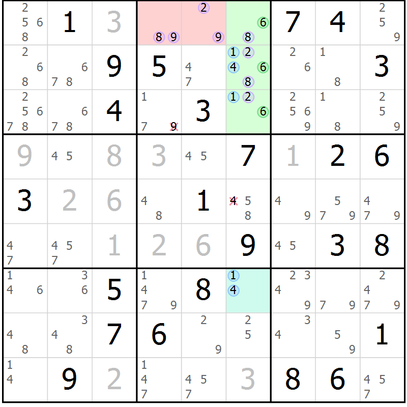 Position des candidats pour la solution de la Gr 32 page 35 du magazine de sudoku Suprême n° 023