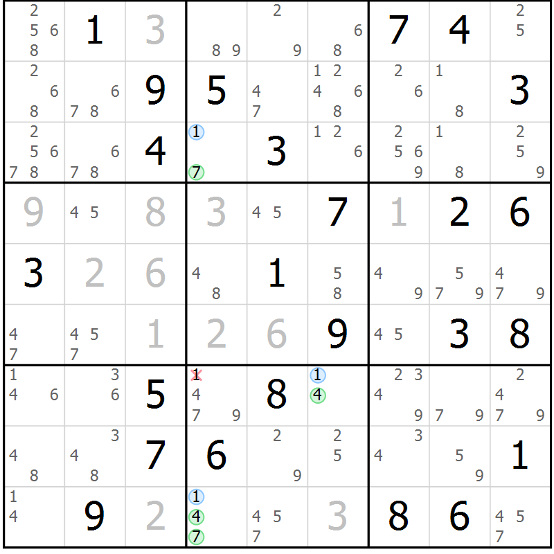 Position des candidats pour la solution de la Gr 32 page 35 du magazine de sudoku Suprême n° 023
