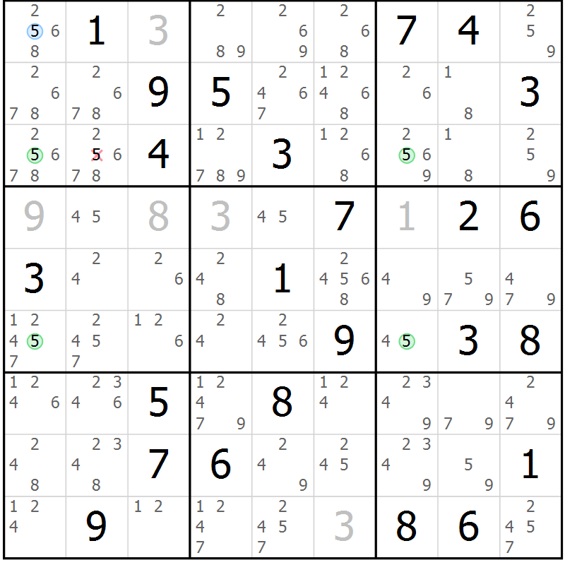 Position des candidats pour la solution de la Gr 32 page 35 du magazine de sudoku Suprême n° 023