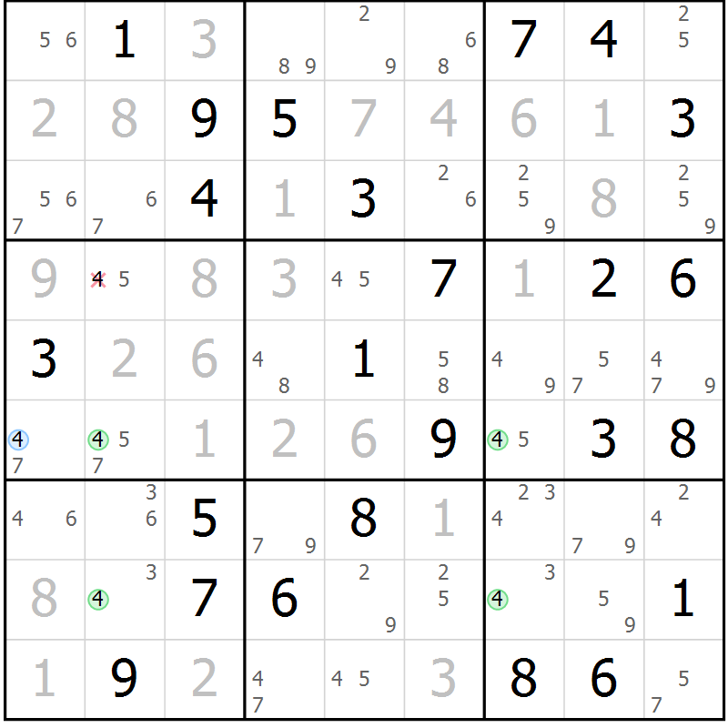 Position des candidats pour la solution de la Gr 32 page 35 du magazine de sudoku Suprême n° 023