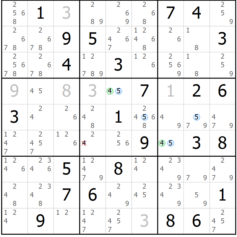 Position des candidats pour la solution de la Gr 32 page 35 du magazine de sudoku Suprême n° 023