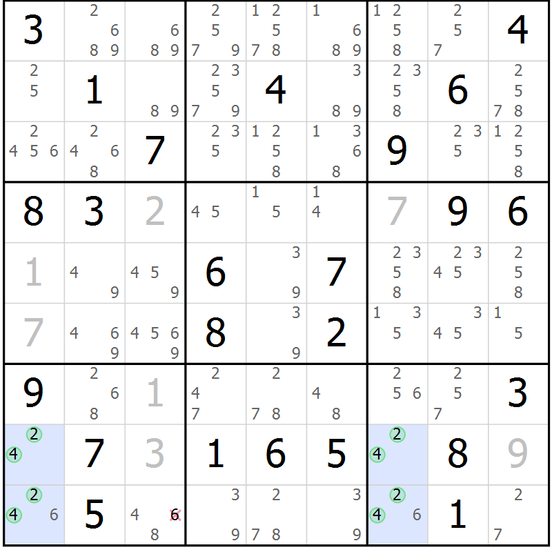 Position des candidats pour la solution de la Gr 33 page 36 du magazine de sudoku Suprême n° 023