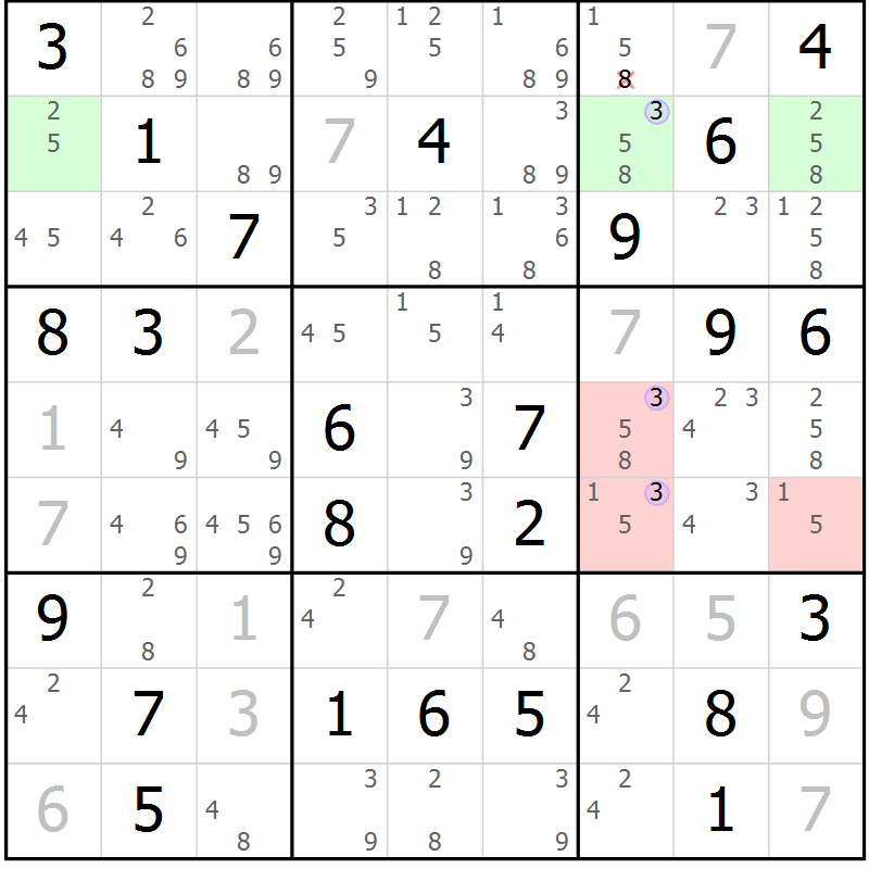 Position des candidats pour la solution de la Gr 33 page 36 du magazine de sudoku Suprême n° 023