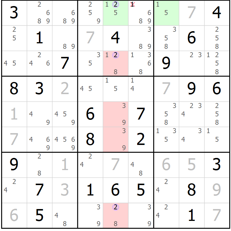 Position des candidats pour la solution de la Gr 33 page 36 du magazine de sudoku Suprême n° 023