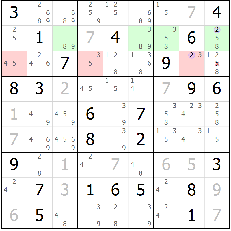 Position des candidats pour la solution de la Gr 33 page 36 du magazine de sudoku Suprême n° 023