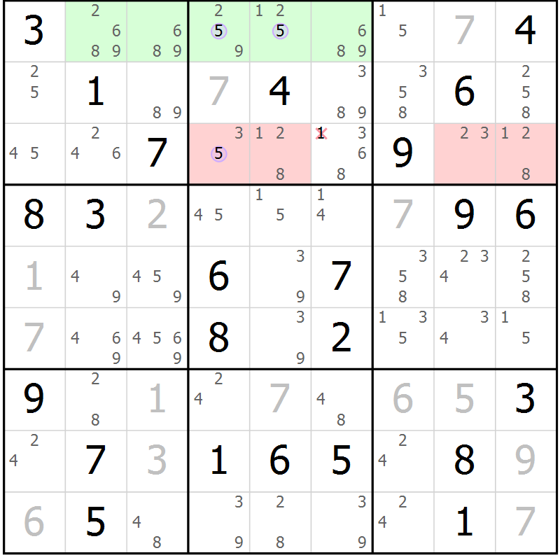 Position des candidats pour la solution de la Gr 33 page 36 du magazine de sudoku Suprême n° 023
