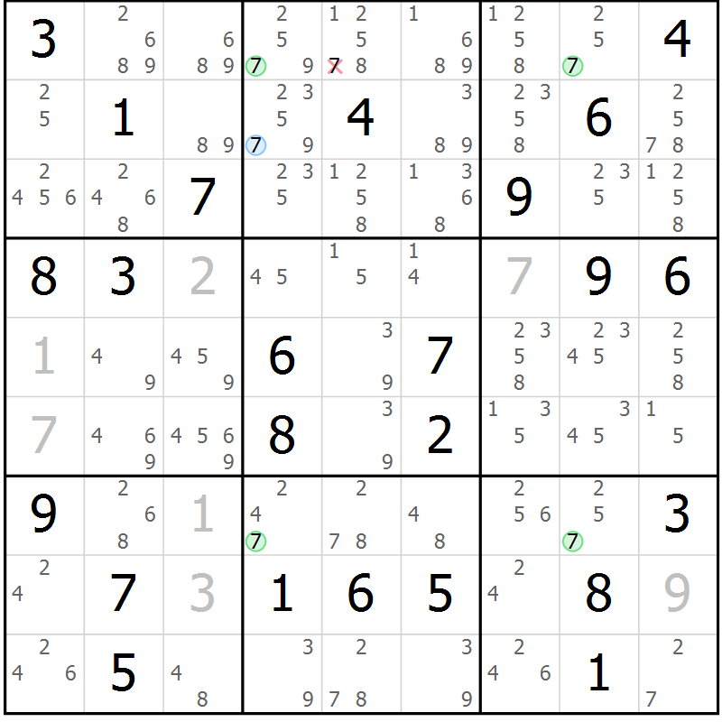 Position des candidats pour la solution de la Gr 33 page 36 du magazine de sudoku Suprême n° 023