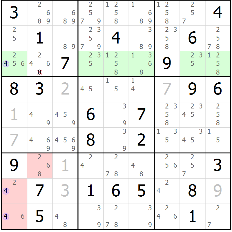 Position des candidats pour la solution de la Gr 33 page 36 du magazine de sudoku Suprême n° 023