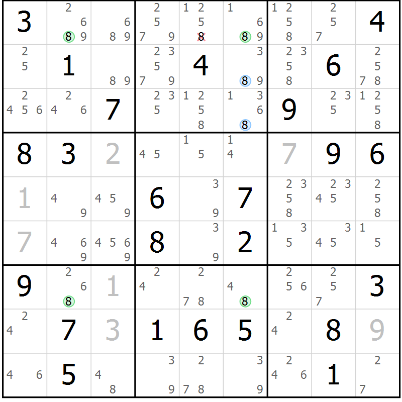 Position des candidats pour la solution de la Gr 33 page 36 du magazine de sudoku Suprême n° 023
