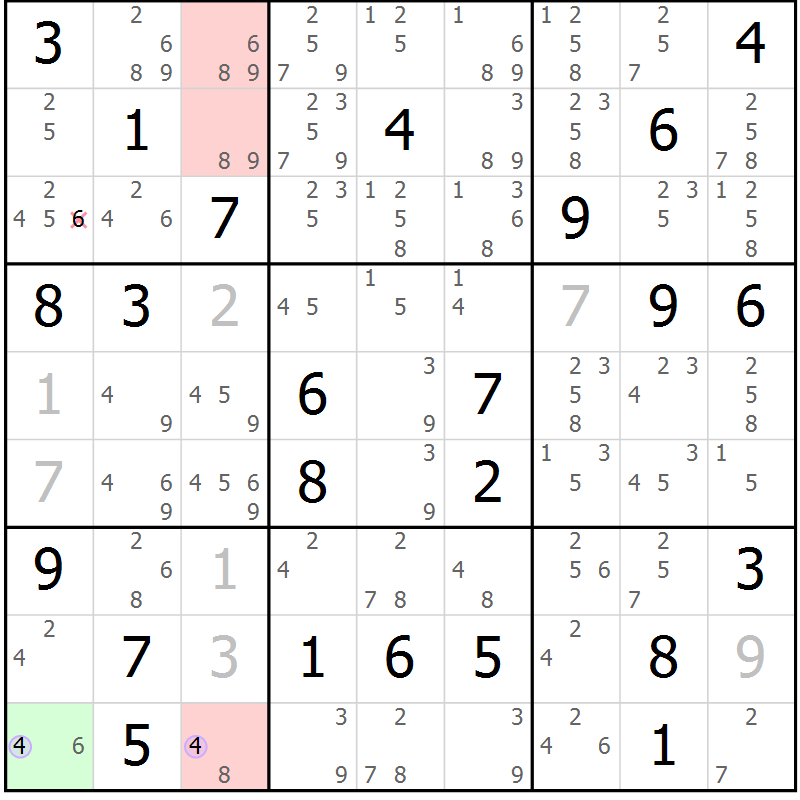 Position des candidats pour la solution de la Gr 33 page 36 du magazine de sudoku Suprême n° 023