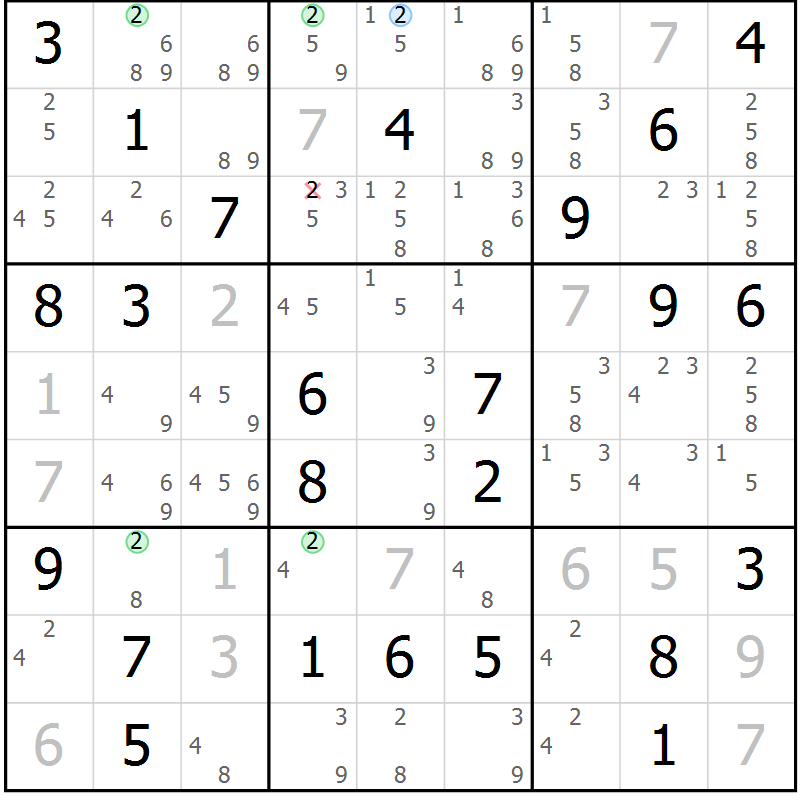 Position des candidats pour la solution de la Gr 33 page 36 du magazine de sudoku Suprême n° 023