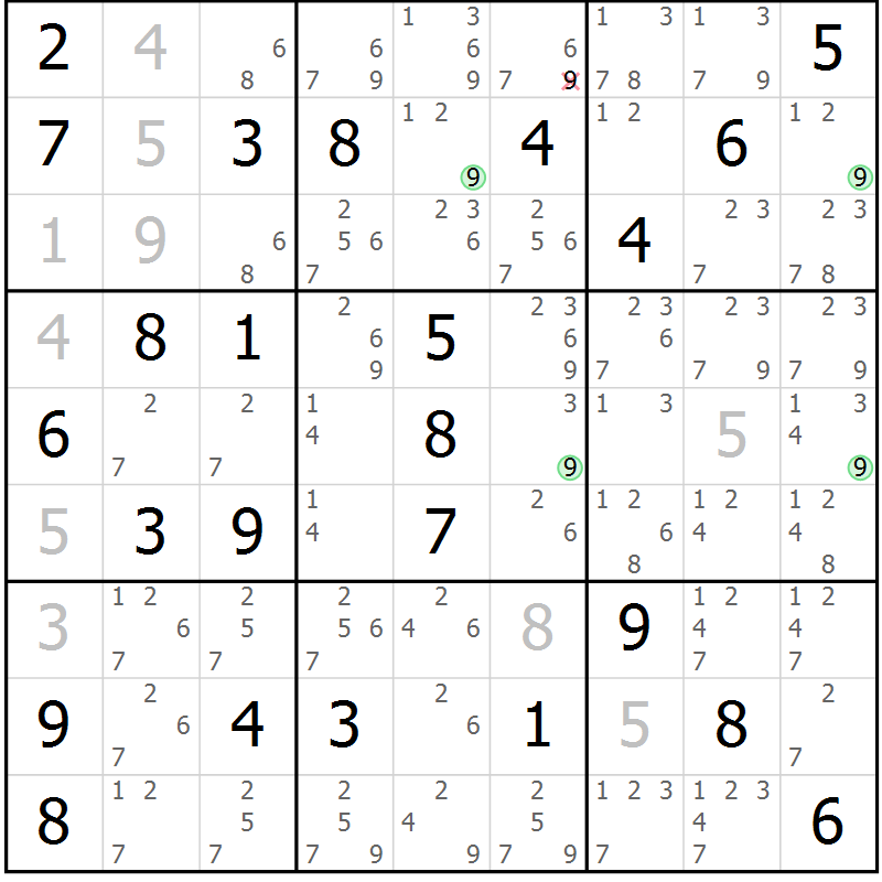 Position des candidats pour la solution de la Gr 34 page 37 du magazine de sudoku Suprême n° 023