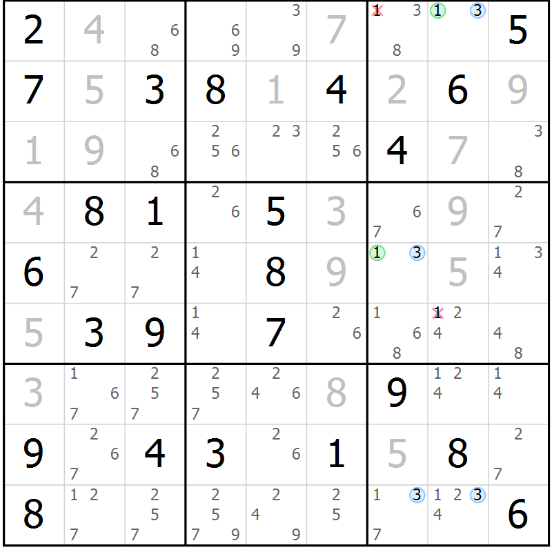 Position des candidats pour la solution de la Gr 34 page 37 du magazine de sudoku Suprême n° 023
