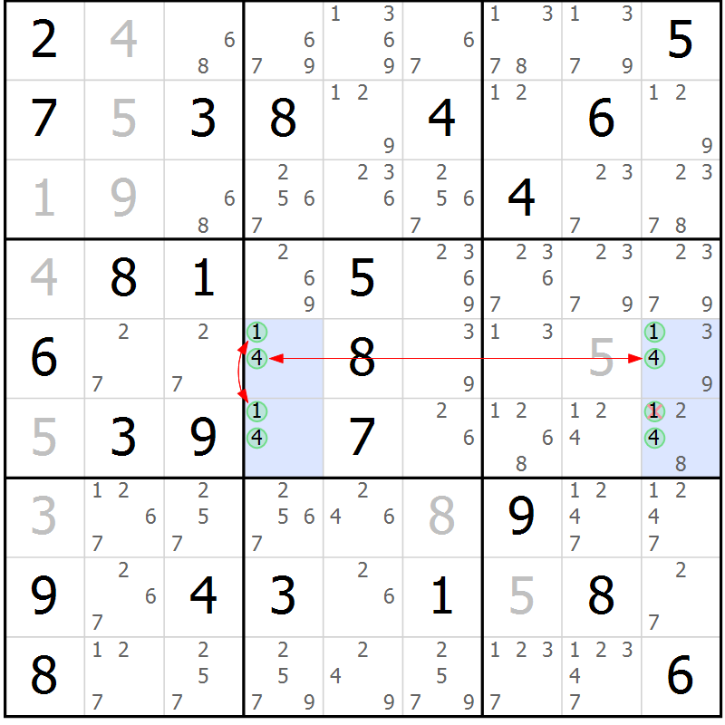 Position des candidats pour la solution de la Gr 34 page 37 du magazine de sudoku Suprême n° 023