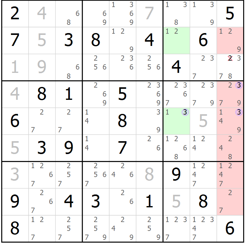 Position des candidats pour la solution de la Gr 34 page 37 du magazine de sudoku Suprême n° 023