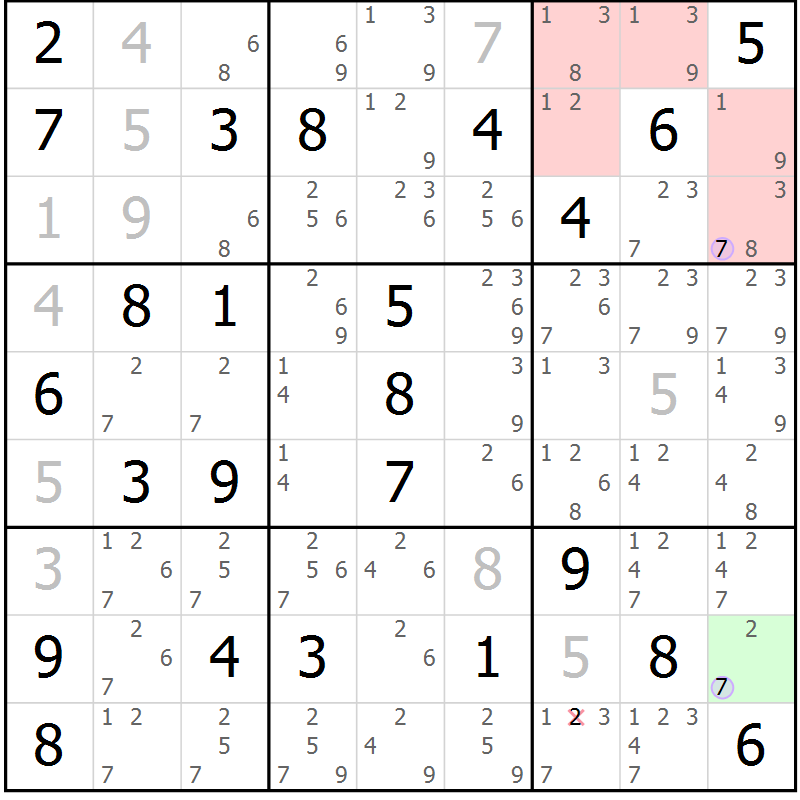 Position des candidats pour la solution de la Gr 34 page 37 du magazine de sudoku Suprême n° 023