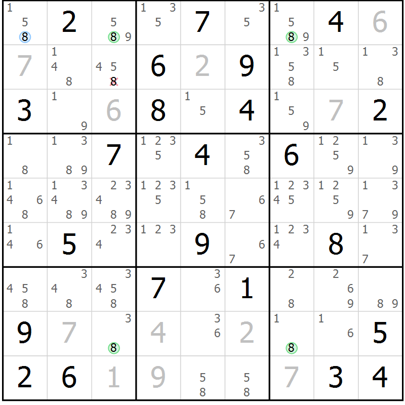 Position des candidats pour la solution de la Gr 35 page 38 du magazine de sudoku Suprême n° 023