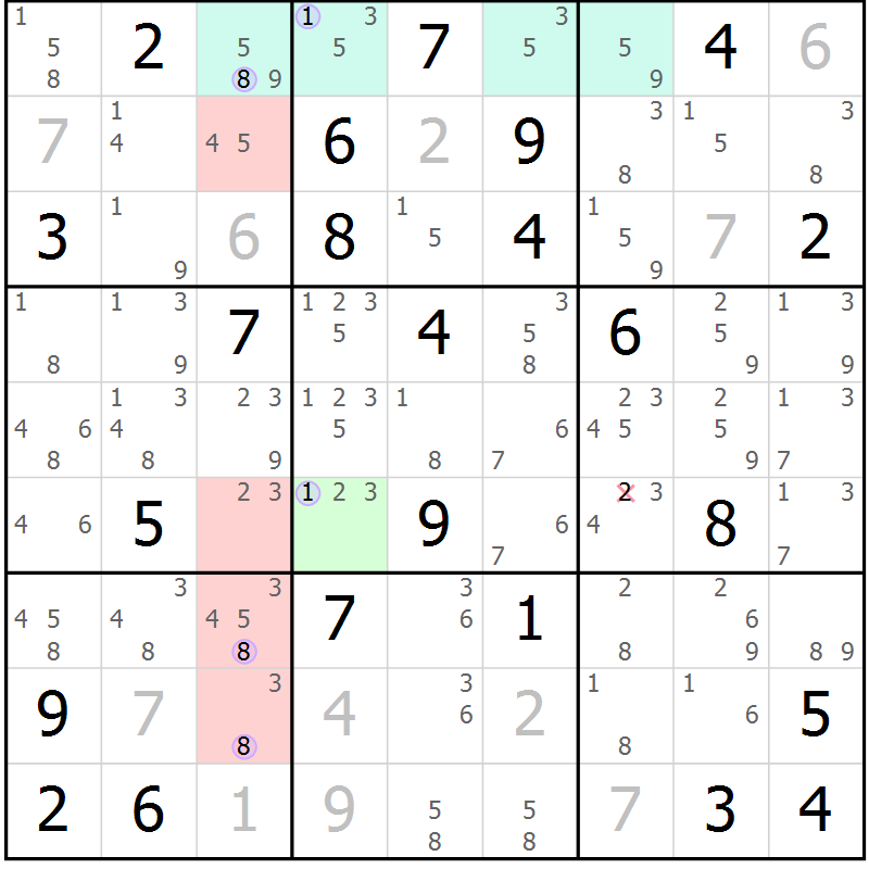 Position des candidats pour la solution de la Gr 35 page 38 du magazine de sudoku Suprême n° 023