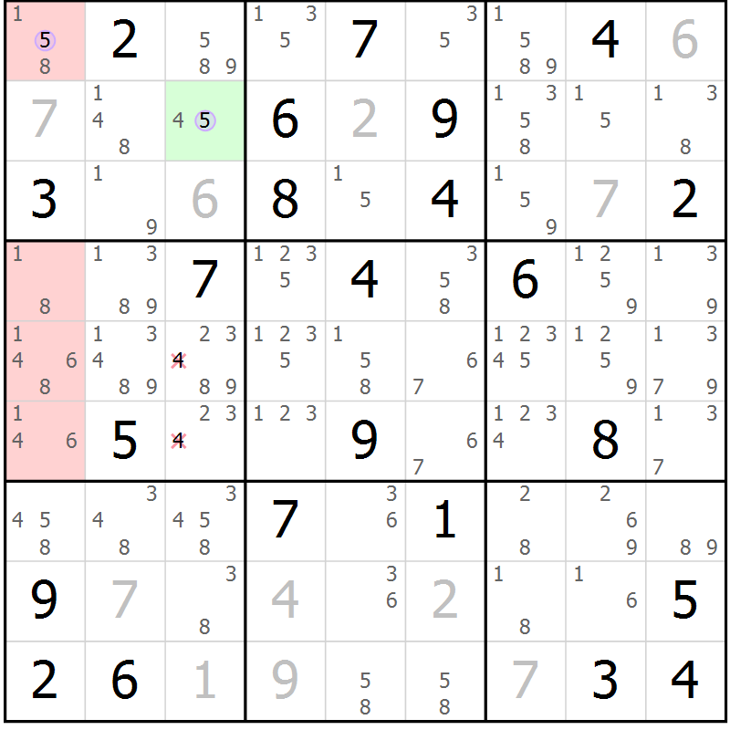 Position des candidats pour la solution de la Gr 35 page 38 du magazine de sudoku Suprême n° 023