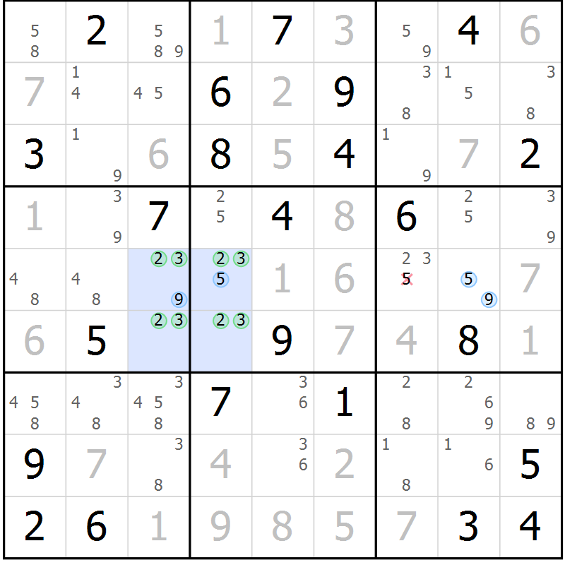 Position des candidats pour la solution de la Gr 35 page 38 du magazine de sudoku Suprême n° 023