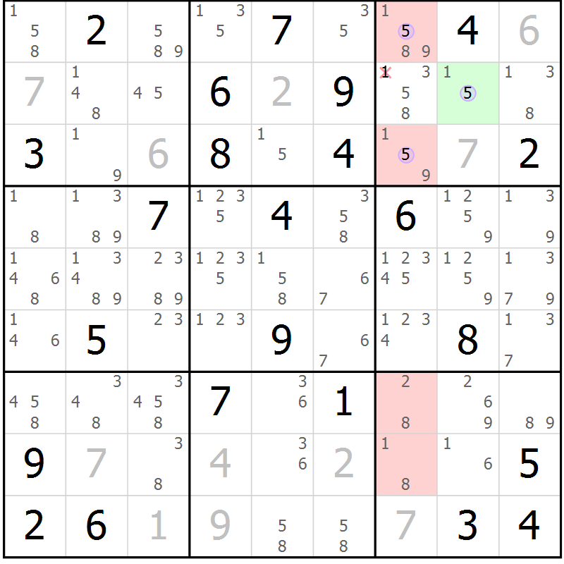 Position des candidats pour la solution de la Gr 35 page 38 du magazine de sudoku Suprême n° 023