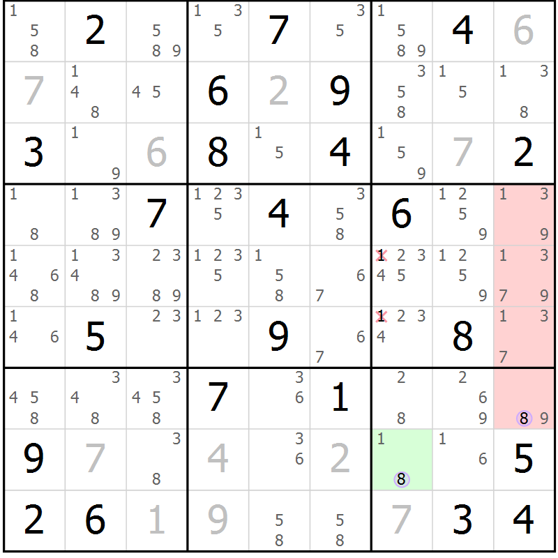 Position des candidats pour la solution de la Gr 35 page 38 du magazine de sudoku Suprême n° 023