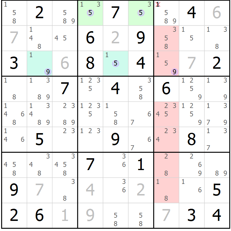 Position des candidats pour la solution de la Gr 35 page 38 du magazine de sudoku Suprême n° 023