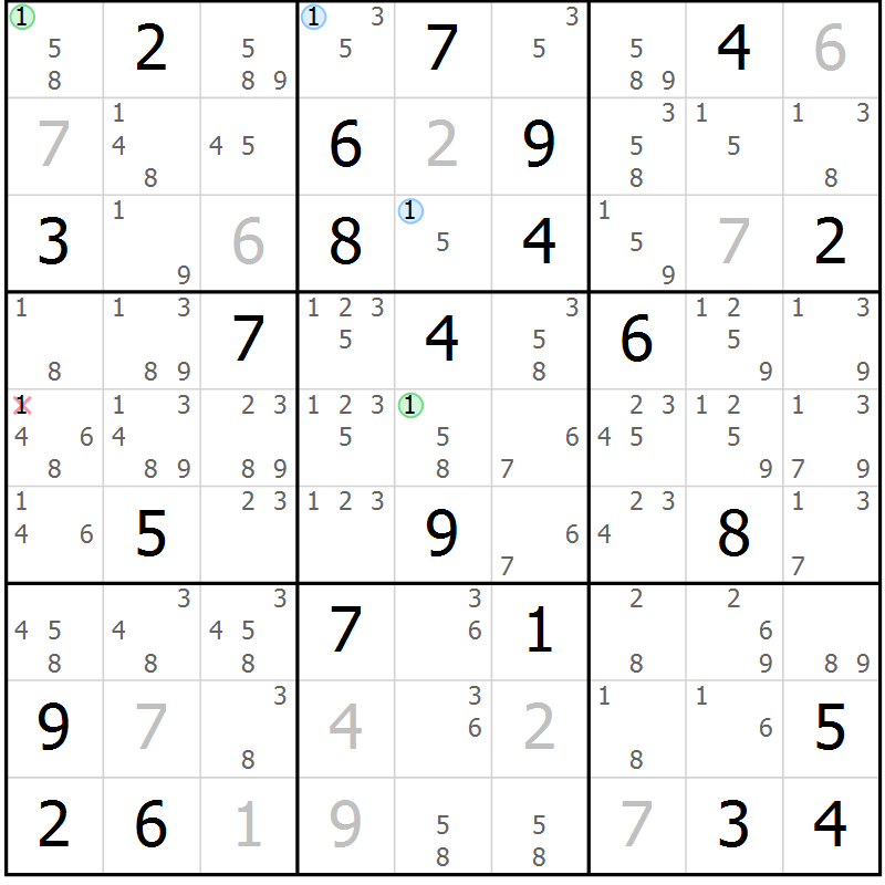 Position des candidats pour la solution de la Gr 35 page 38 du magazine de sudoku Suprême n° 023