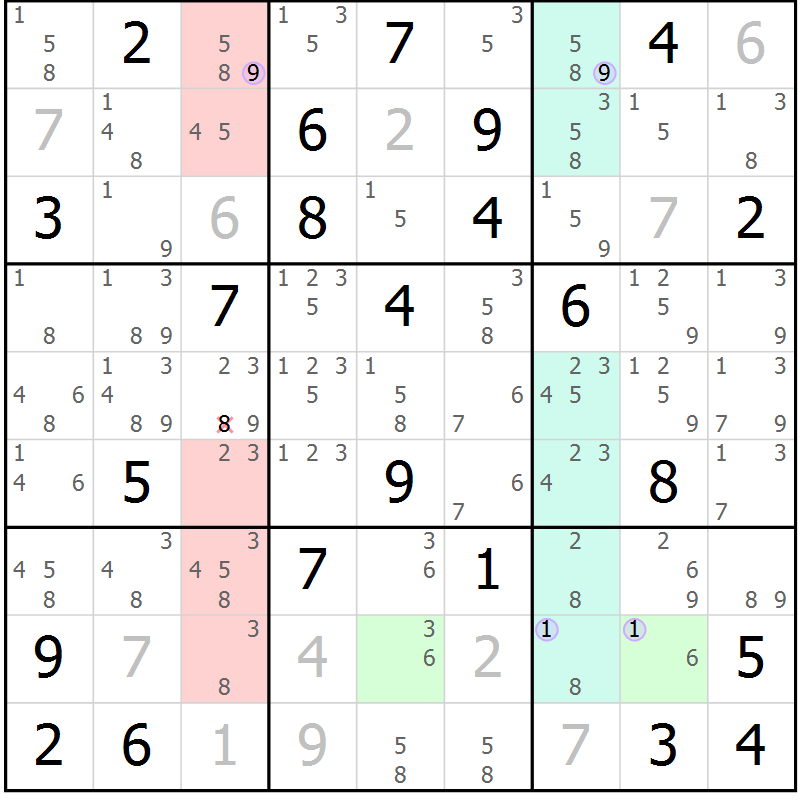Position des candidats pour la solution de la Gr 35 page 38 du magazine de sudoku Suprême n° 023