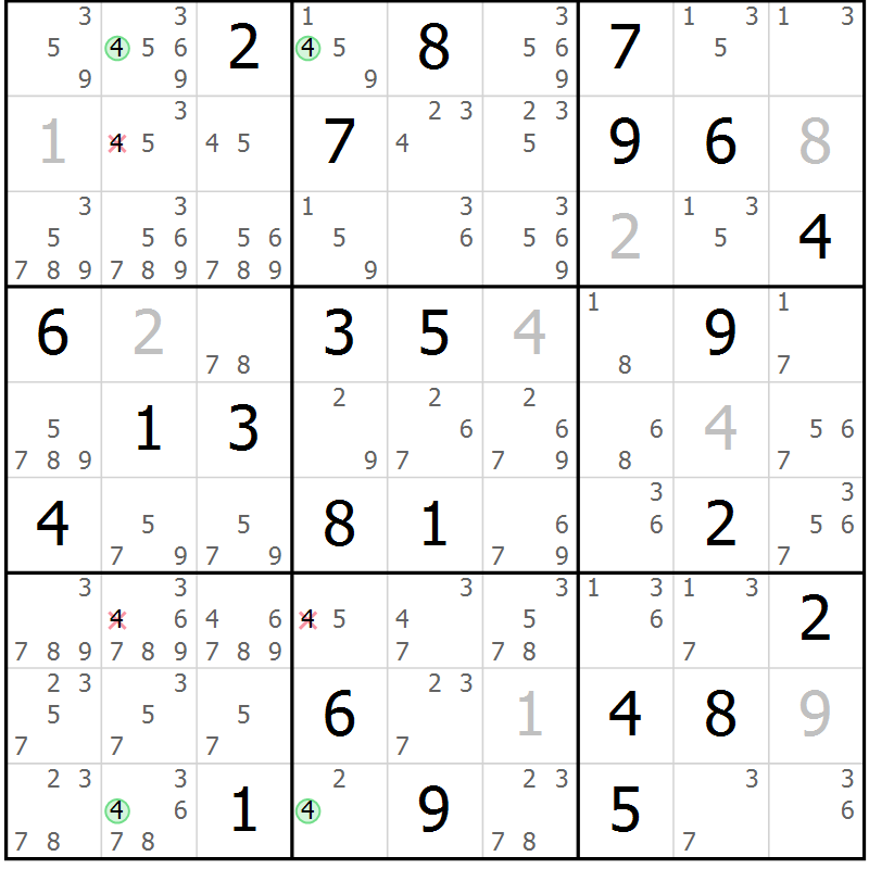 Position des candidats pour la solution de la Gr 36 page 39 du magazine de sudoku Suprême n° 023