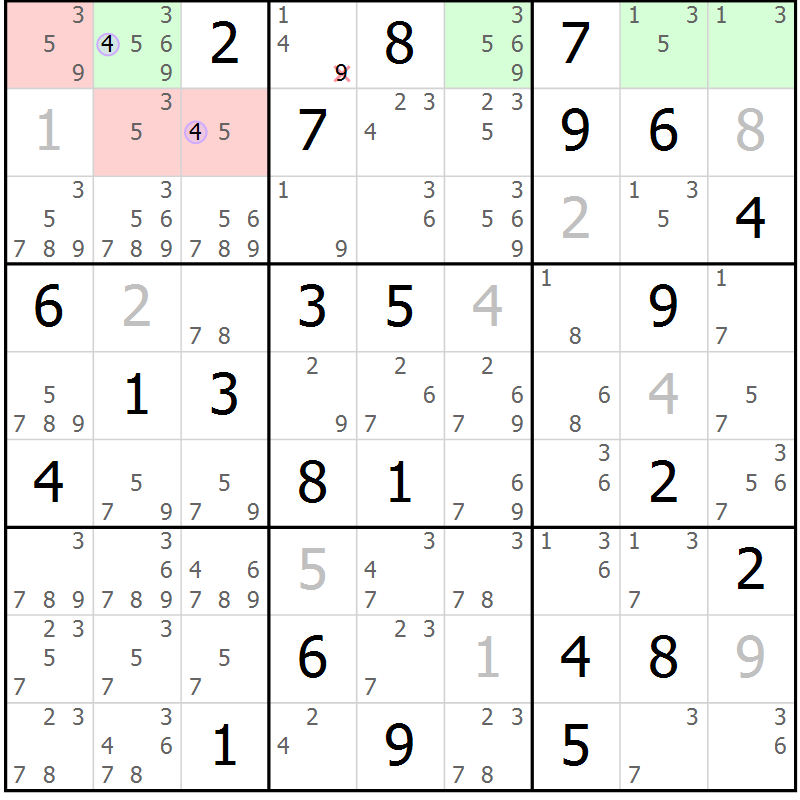 Position des candidats pour la solution de la Gr 36 page 39 du magazine de sudoku Suprême n° 023