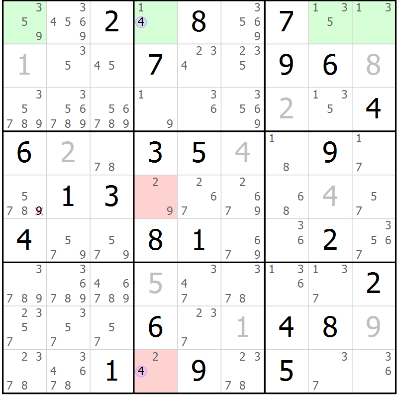 Position des candidats pour la solution de la Gr 36 page 39 du magazine de sudoku Suprême n° 023