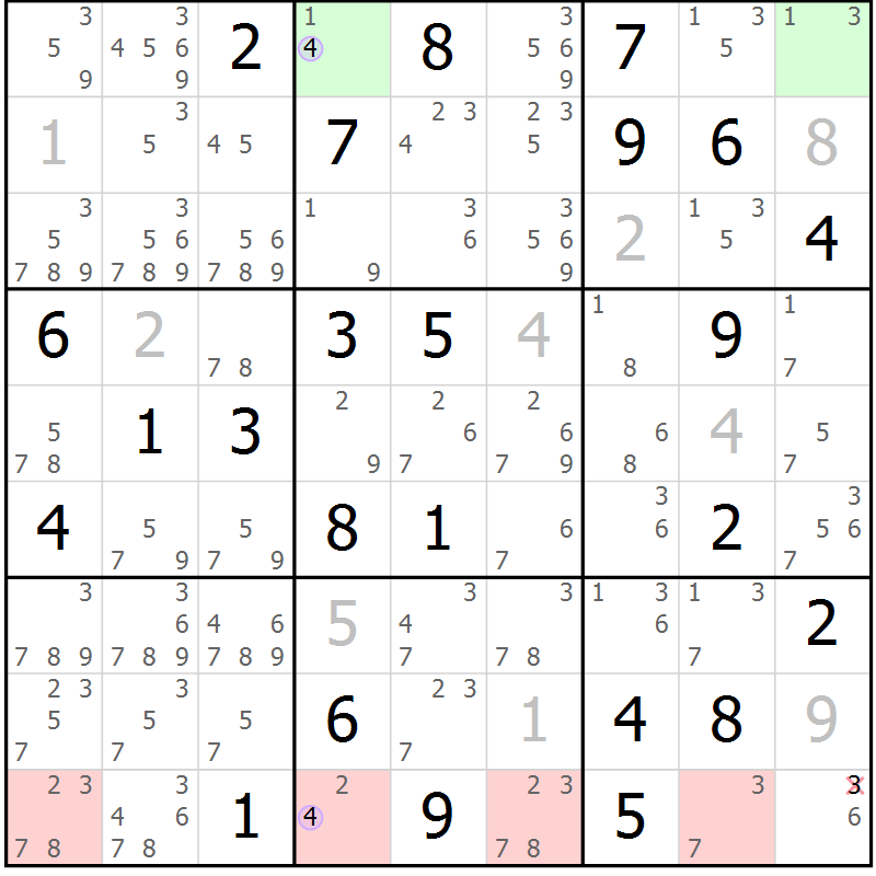 Position des candidats pour la solution de la Gr 36 page 39 du magazine de sudoku Suprême n° 023
