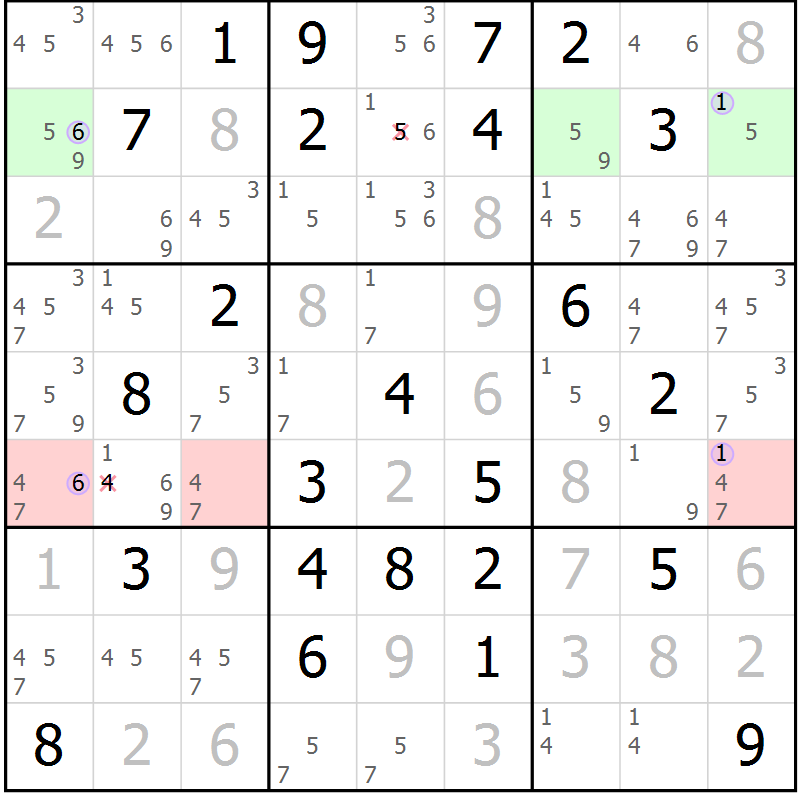 Position des candidats pour la solution de la Gr 37 page 40 du magazine de sudoku Suprême n° 023